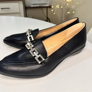 Adrienne Vittadini Black Flats with Silver Chain Detail